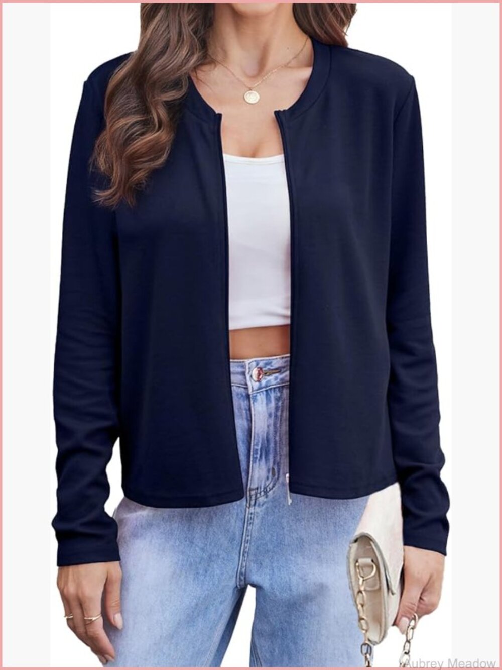 Cropped Zip Up Cardigan Sweater Long Sleeve Lightweight Open Front Knitted